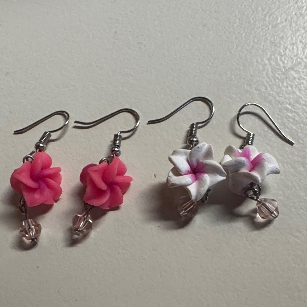Hawaiian plumeria earrings Floral Pink and White